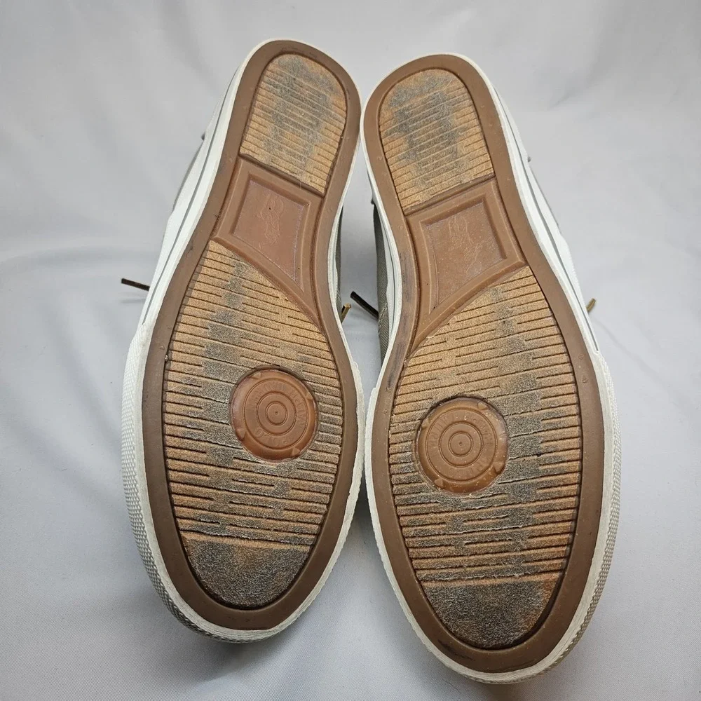 Polo Ralph Lauren Vaughn Canvas Sneakers Men's 11.5D Beige Brown Leather Lace Up